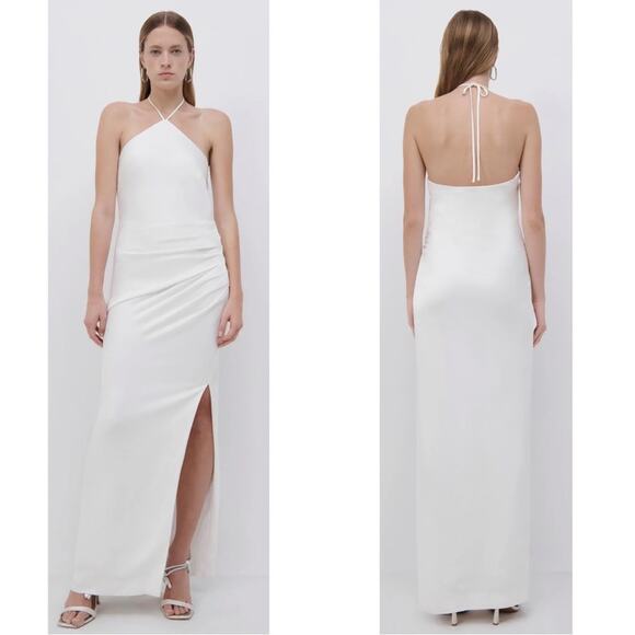 Jonathan Simkhai Hansel Classic Woven Halterneck White Satin Maxi Gown Sz 6 - Picture 1 of 9